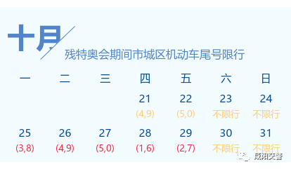 咸阳实施残特奥会期间市城区机动车尾号限行交通管控措施